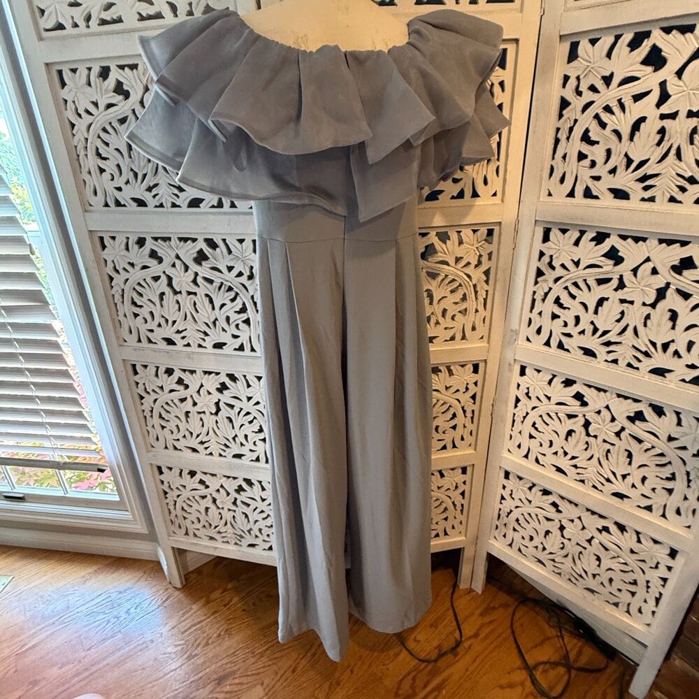 Woman New with Out Tags Shein Light Blue Off the shoulder Jumpsuit Ruffled Top
